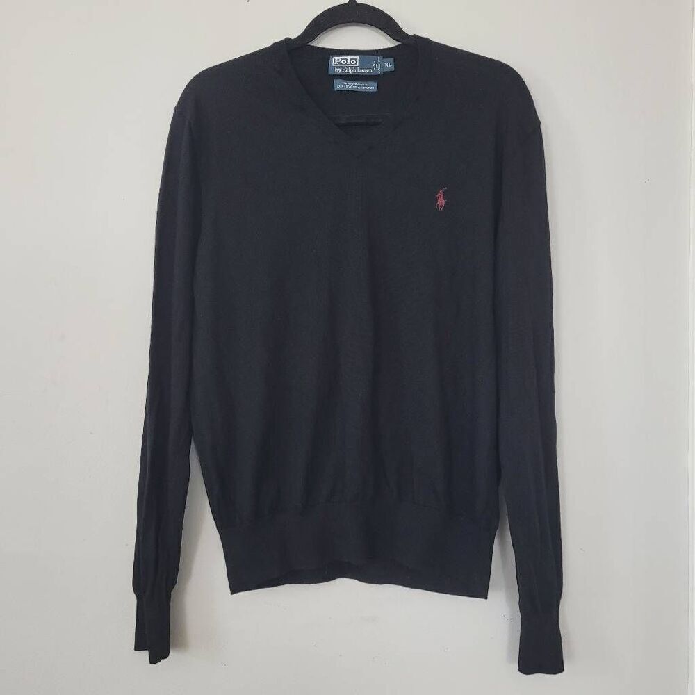 Polo Ralph Lauren Merino Wool Black Pullover Sweater Sz‎ XL Preppy Classic Soft